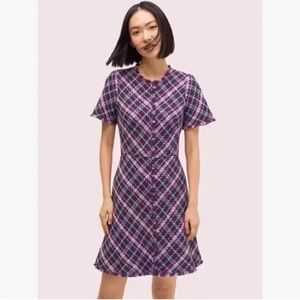 Kate Spade Plaid Tweed Fringe Trim Dress